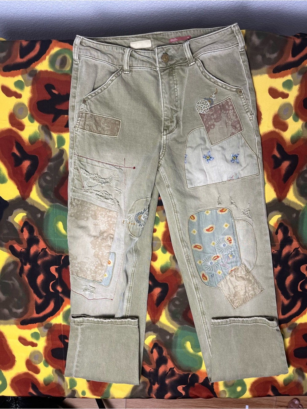 Anthropologie Pilcro patchwork jeans with floral and paisley designs women’s siz - Picture 2 of 11